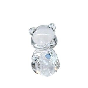 Fenton Birthstone Bear Blue Heart Sculpture/Paperweight Clear 3.5"